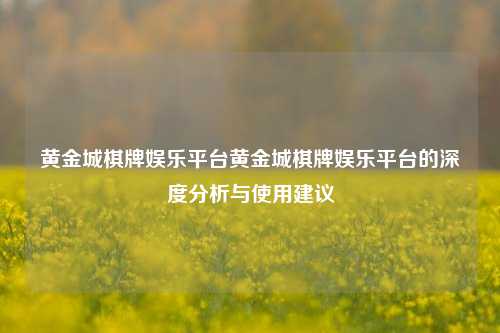 黄金城棋牌娱乐平台黄金城棋牌娱乐平台的深度分析与使用建议