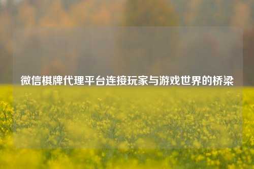 微信棋牌代理平台连接玩家与游戏世界的桥梁