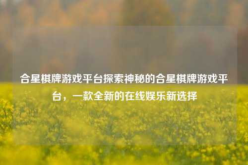 合星棋牌游戏平台探索神秘的合星棋牌游戏平台，一款全新的在线娱乐新选择