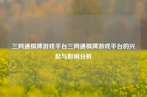 三网通棋牌游戏平台三网通棋牌游戏平台的兴起与影响分析