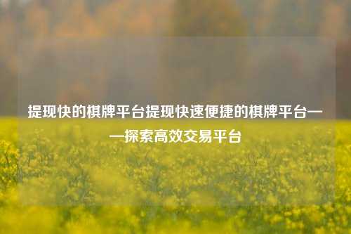 提现快的棋牌平台提现快速便捷的棋牌平台——探索高效交易平台