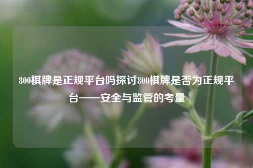 800棋牌是正规平台吗探讨800棋牌是否为正规平台——安全与监管的考量