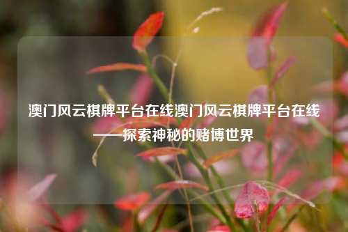 澳门风云棋牌平台在线澳门风云棋牌平台在线——探索神秘的赌博世界