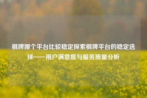 棋牌哪个平台比较稳定探索棋牌平台的稳定选择——用户满意度与服务质量分析