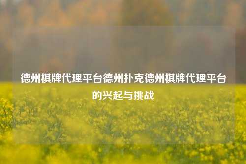 德州棋牌代理平台德州扑克德州棋牌代理平台的兴起与挑战